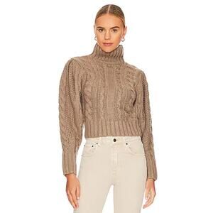 ASTR the LABEL Chunky Cable-Knit Mock Neck Brown Sweater, S